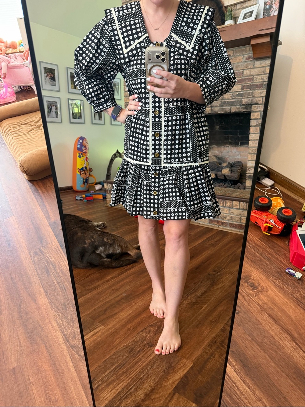 entro Black and White Printed Mini Dress with Peter Pan Collar Size M NWT